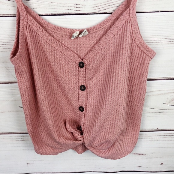 Sky & Sparrow Pink Waffle Knit Tie Front Tank Top - Picture 4 of 7